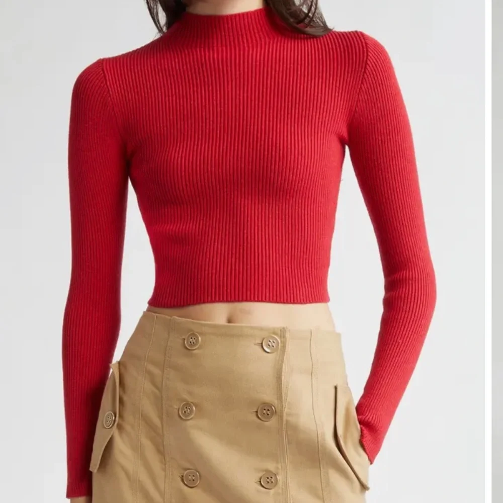 FARM Rio Red Ribbed Long-Sleeve Crop Top - Picture 2 of 12